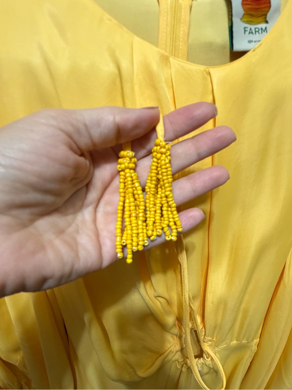FARM Rio Yellow Cutout Midi Dress Beaded Tassels Size S - Picture 10 of 11